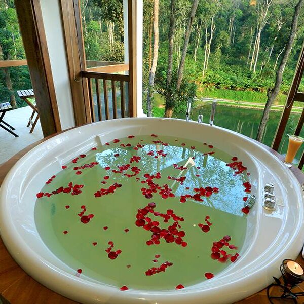 Bathtub in Deluxe Villa at Amaana resort Thekkady