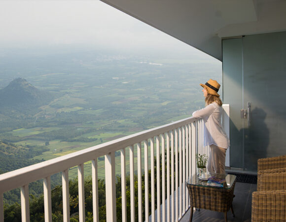 Balcony view in Super Deluxe Room (The Cavern) at Hills and Hues resort Thekkady