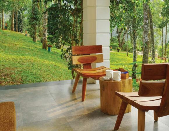 Private sit out of garden view cottage in Niraamaya Retreats Thekkady