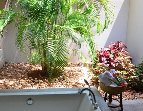 bathroom of Garden view cottage in Neeleshwar hermitage hotel