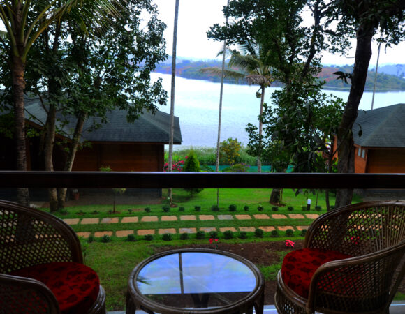 Balcony of lakeview room in Lakerose Wayanad resort